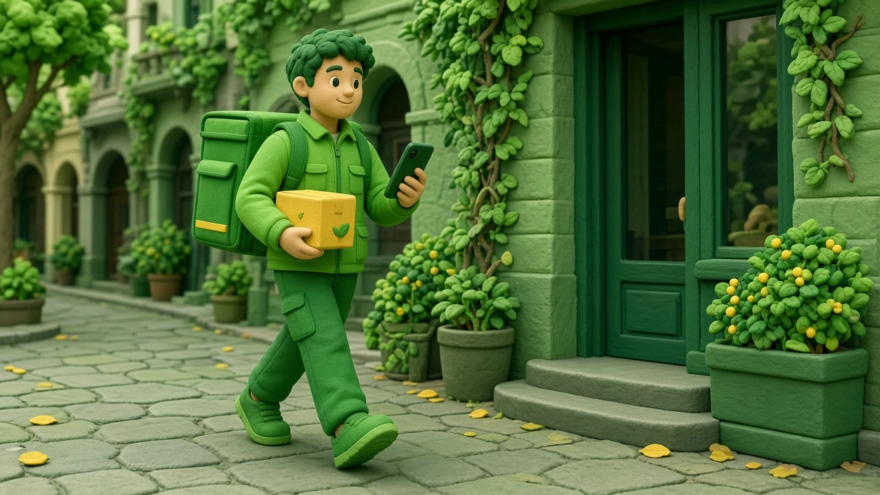 On-foot courier – freelance walking courier with a green delivery backpack | Jetbee