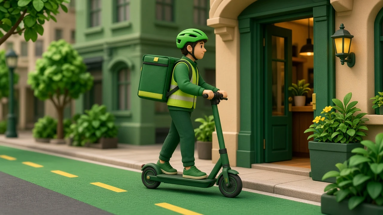 E-scooter courier – rider with a backpack delivering to a café | Jetbee